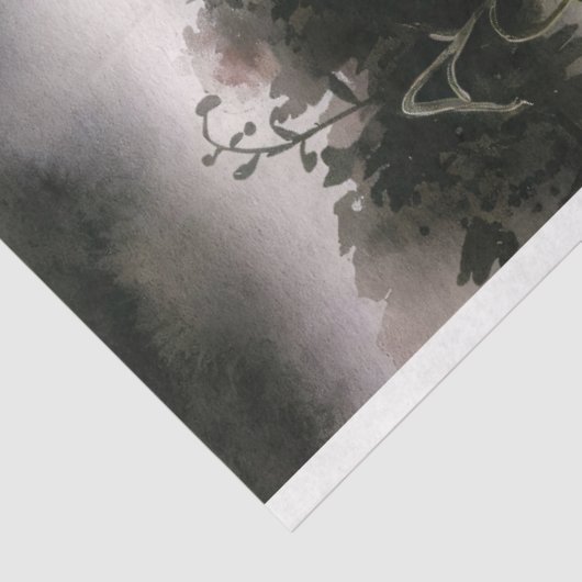 水彩のレイベンとスカルワイルドフラワーの分離 薄葉紙 (詳細)