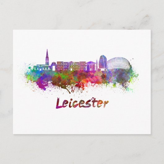 水彩のレスタースカイライン ポストカード (正面)