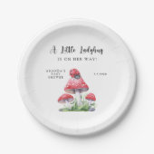 水彩のレディバグが彼女の道にある！ベビーシャワー ペーパープレート (正面)