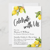 水彩のレモンでお祝いしよう タイポグラフィ 招待状 (正面)