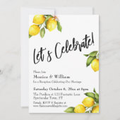 水彩のレモンでお祝い タイポグラフィを楽しもう 招待状 (正面)