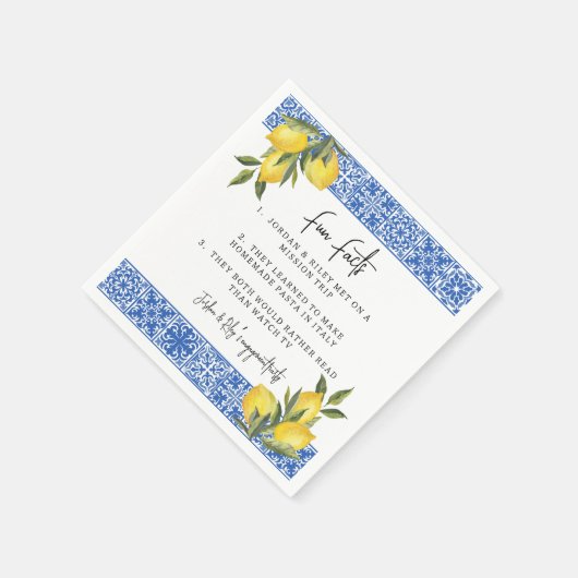 水彩のレモンとタイルのウェディングシャワー豆知識 スタンダードカクテルナプキン (角)