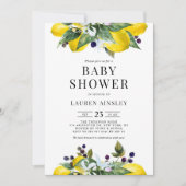 水彩のレモンとブラックベリーの夏のベイビーシャワーのお知らせ 招待状 (正面)