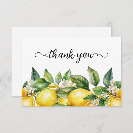 水彩のレモンと花のフレーム サンキューカード (正面/裏面)