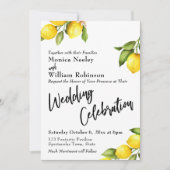 水彩のレモン ウェディング セレブレーション タイポグラフィ 招待状 (正面)