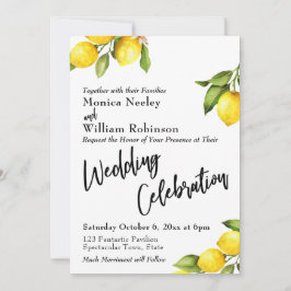 水彩のレモン ウェディング セレブレーション タイポグラフィ 招待状