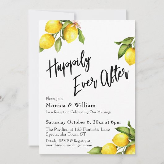 水彩のレモン　ハッピーエバーアフター タイポグラフィ 招待状 (正面)