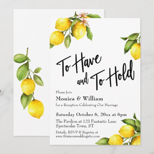 水彩のレモン　持つことと保持すること タイポグラフィ 招待状 (正面/裏面)
