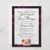 水彩のワイルドフラワーとパープルリボンのボーダー 招待状 (裏面)