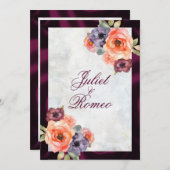 水彩のワイルドフラワーとパープルリボンのボーダー 招待状 (正面/裏面)