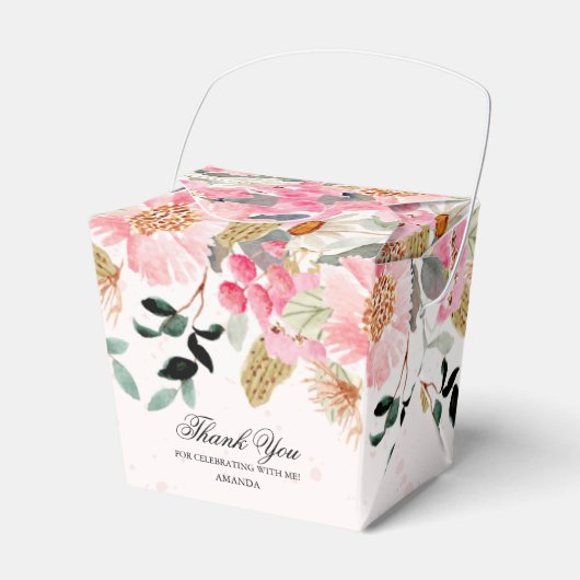 水彩のワイルドフラワーのブライダルシャワー フェイバーボックス (正面サイド)