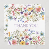 水彩のワイルドフラワーガール 1歳の誕生日 サンキューカード (正面/裏面)