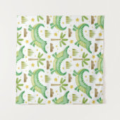 水彩のワニとヤシの木のシームレスパターン タペストリー (正面(横))