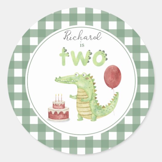 水彩のワニの2歳の誕生日 ラウンドシール (正面)