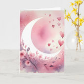 水彩の三日月、ハート、桜 カード (黄色い花)