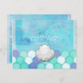 水彩の人魚のうろこパーティー・セーブ・ザ・デート 案内ポストカード (正面/裏面)