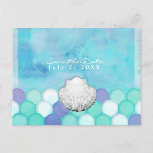 水彩の人魚のうろこパーティー・セーブ・ザ・デート 案内ポストカード (正面)