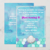 水彩の人魚のスケール シェル インビテーション (正面/裏面)