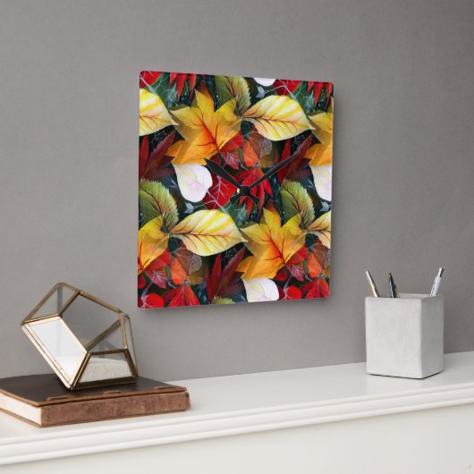 水彩の儚い紅葉が鮮やかにはっきりした スクエア壁時計 (オフィス)