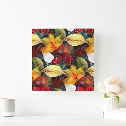 水彩の儚い紅葉が鮮やかにはっきりした スクエア壁時計 (ホーム)