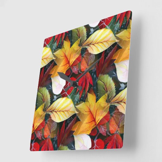 水彩の儚い紅葉が鮮やかにはっきりした スクエア壁時計 (傾斜)