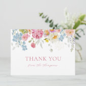 水彩の優しい野生の花のベイビーボーイシャワー サンキューカード (スタンド正面)