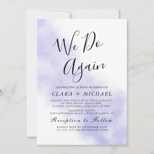 水彩の優しい青 | ブルー "私たちもう一度" 婚約更新の誓い 招待状 (正面)