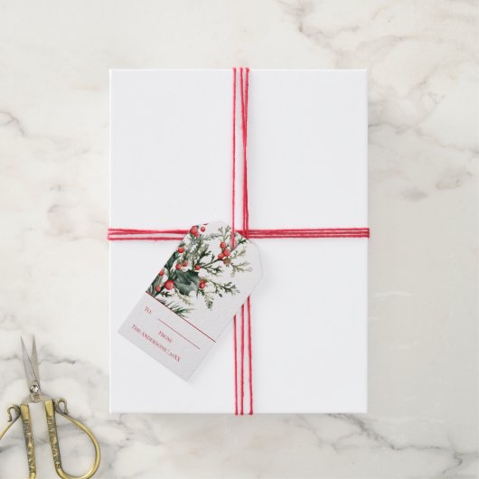 水彩の優雅なクリスマスの贈り物タグ ミスティルート ギフトタグ (より糸付き)