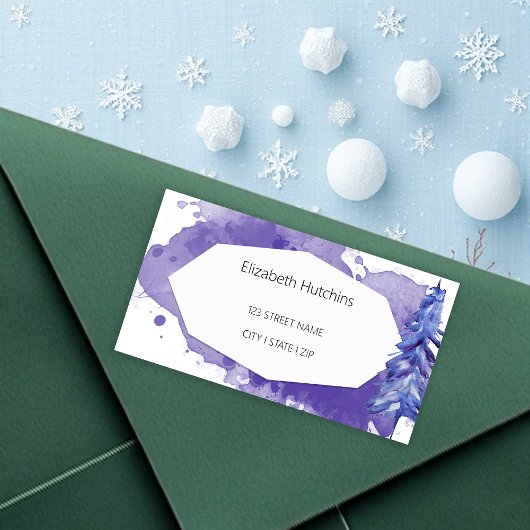 水彩の冬のシーンで深い紫の色調 ラベル