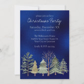 水彩の冬の森で夜の木を青 招待状 (正面)