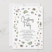 水彩の冬の葉クリスマスパーティー 招待状 (正面)