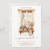 水彩の動く窓辺のポット植物 ホームステイ 案内状 (正面/裏面)