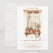 水彩の動く窓辺の植木鉢のホームステイ 案内状 (正面/裏面)