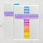 水彩の十字架 / 洗礼カード / クリスチャンカード 招待状 (正面/裏面)