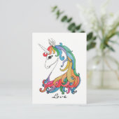 水彩の可愛い虹色のユニコーン ポストカード (スタンド正面)