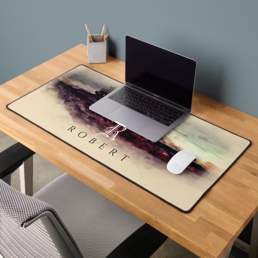 水彩の国の横モノグラムの景 デスクマット (オフィス2)