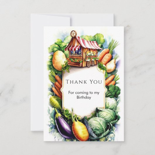 水彩の地元で育てられた農家の市場誕生日 サンキューカード (正面)