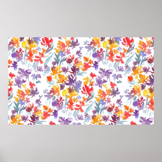 水彩の夏の草花シームレスなパターン ポスター (正面)