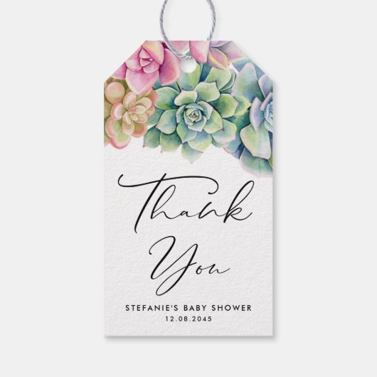 水彩の多肉夏の赤ちゃんシャワーありがとう ギフトタグ (裏面)