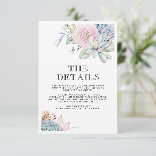 水彩の多肉栽培ヴィンテージウェディング詳細 招待状 (スタンド正面)