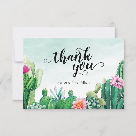 水彩の多肉植物のウェディングシャワーのフラットなお礼カード サンキューカード (正面)