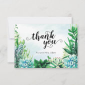 水彩の多肉植物のウェディングシャワーのフラットな感謝カード サンキューカード (正面)