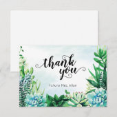 水彩の多肉植物のウェディングシャワーのフラットな感謝カード サンキューカード (正面/裏面)