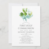 水彩の多肉植物の少年　初めての聖体拝領 招待状 (正面)