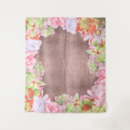 水彩の多肉植物の背景 タペストリー (正面)