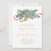 水彩の多肉植物クラスター ウェディング 招待状 (正面)