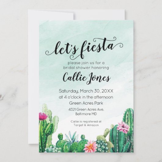 水彩の多肉植物フィエスタシャワー招待状 招待状 (正面)
