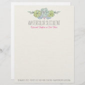 水彩の多肉植物 シャビー シック ボヘミアンフラワー レターヘッド (正面/裏面)