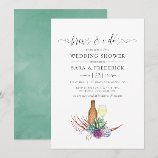 水彩の多肉植物　ドレス前にひととき 招待状 (正面/裏面)