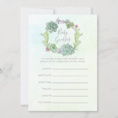 水彩の多肉植物 ベビーシャワーの予想ゲーム 招待状 (正面)